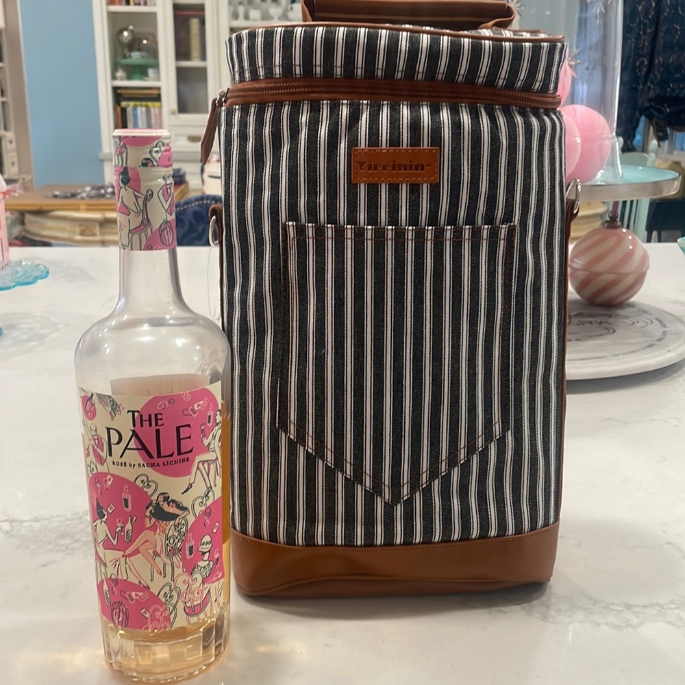 Blue and white striped denim refrigerated wine bag by TIRRINIA